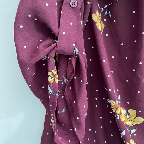 Burgundy blouse with yellow flowers - Picture 4 of 9